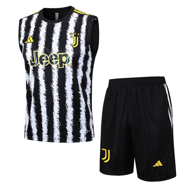 senza maniche magliette juventus formazione set completo 2023-2024 bianco nero giallo