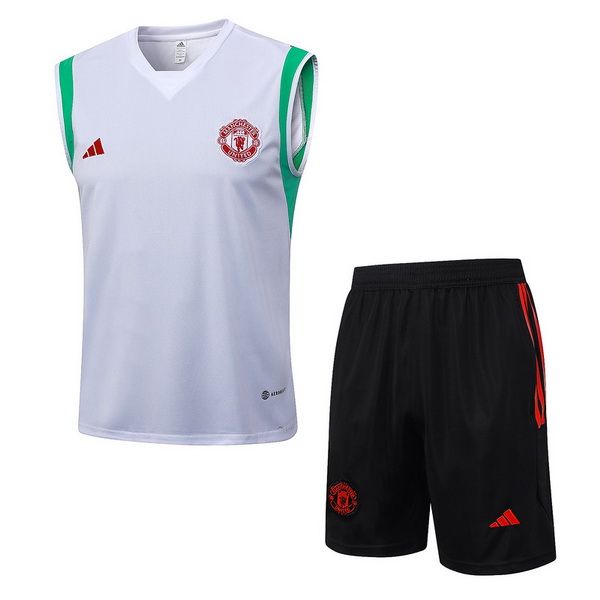 nuova formazione senza maniche set completo divisione magliette manchester united 2023-2024 bianco verde nero