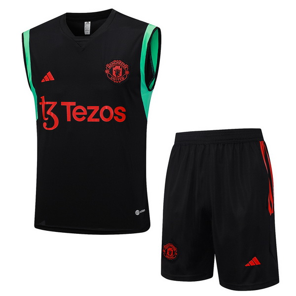 nuova formazione senza maniche set completo divisione magliette manchester united 2023-2024 nero verde rosso