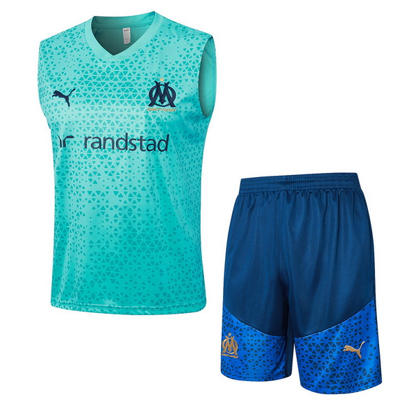 nuova senza maniche magliette set completo marseille formazione 2023-2024 verde blu