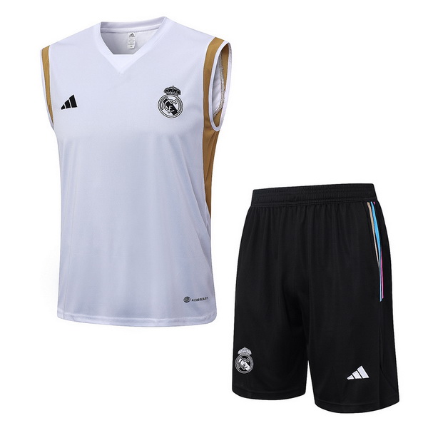 nuova senza maniche magliette set completo real madrid formazione 2023-2024 bianco giallo nero