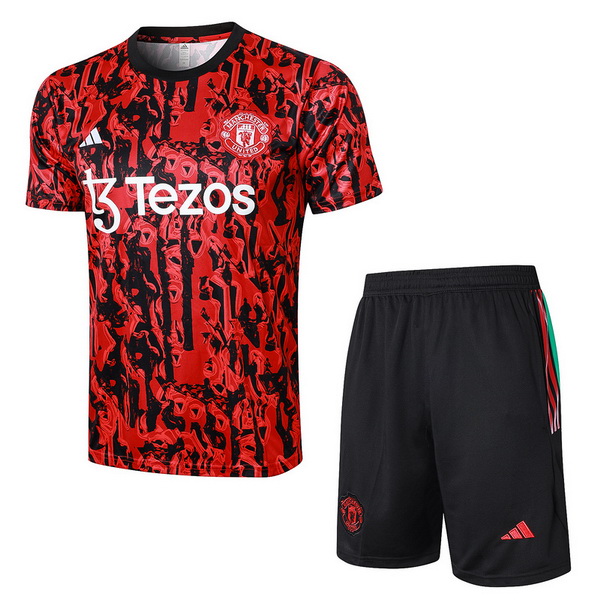 nuova formazione set completo divisione magliette manchester united 2023-2024 rosso nero