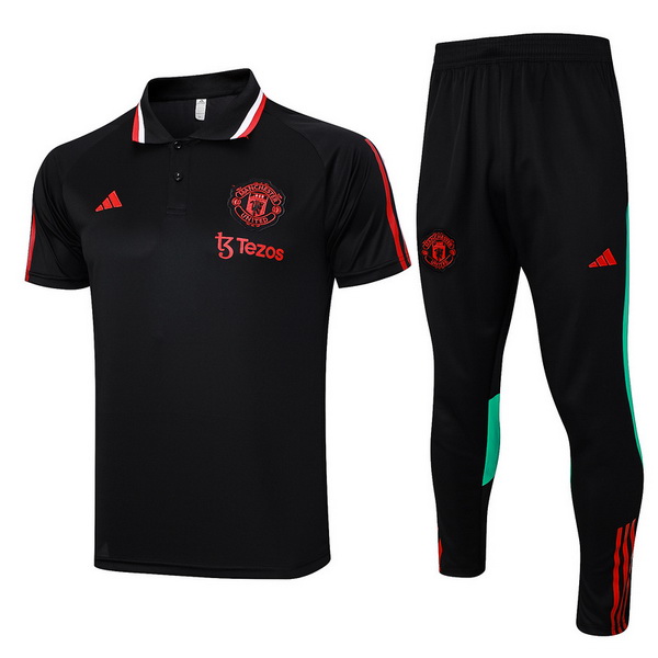 polo set completo maglia manchester united 2023-2024 nero rosso