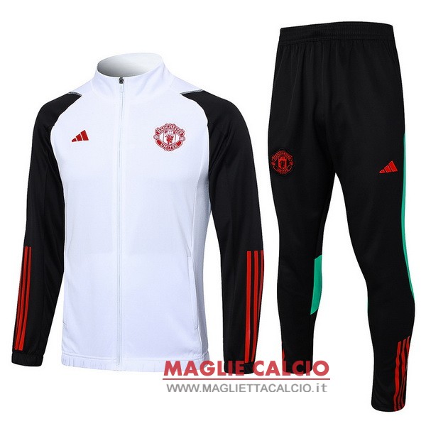 nuova manchester united bianco nero rosso insieme completo giacca lunga zip 2023-2024
