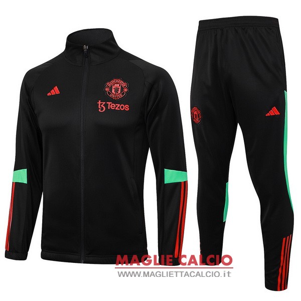 nuova manchester united nero rosso verde insieme completo giacca lunga zip 2023-2024