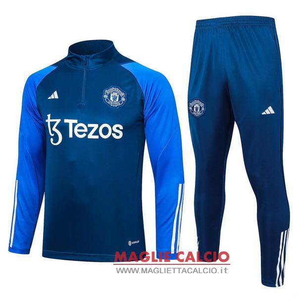 nuova manchester united blu bianco insieme completo felpa da allenamento 2023-2024