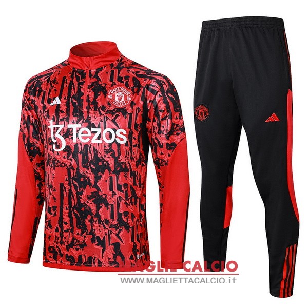 nuova manchester united rosso nero insieme completo felpa da allenamento 2023-2024