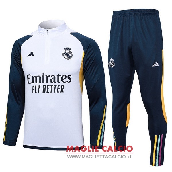 nuova real madrid insieme completo bianco blu giallo felpa da allenamento 2023-2024