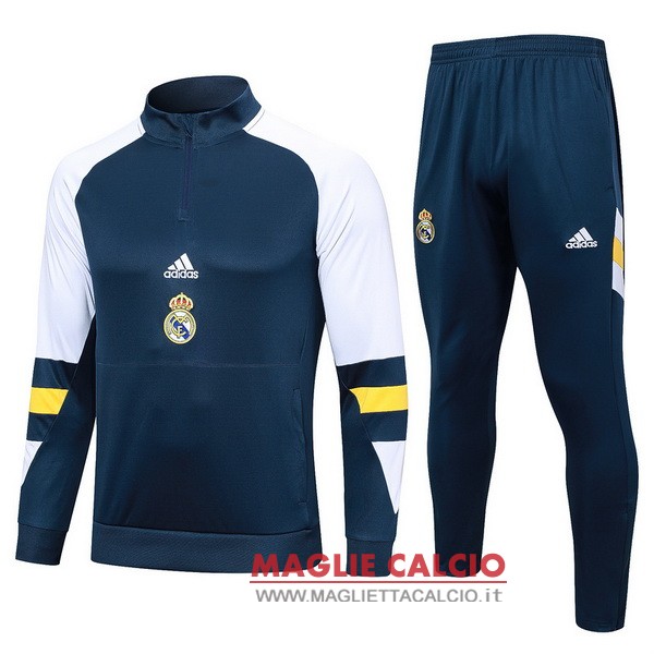 nuova real madrid insieme completo blu bianco giallo felpa da allenamento 2023-2024