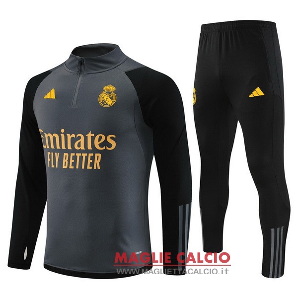 nuova real madrid insieme completo grigio nero giallo felpa da allenamento 2023-2024