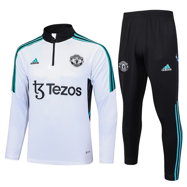 felpa da allenamento bambino set completo manchester united 2023 -2024 blu bianco