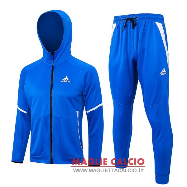 nuova adidas insieme completo blu bianco giacca felpa cappuccio 2023