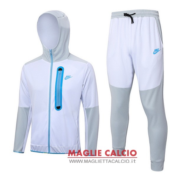 nuova nike insieme completo bianco grigio blu giacca felpa cappuccio 2023