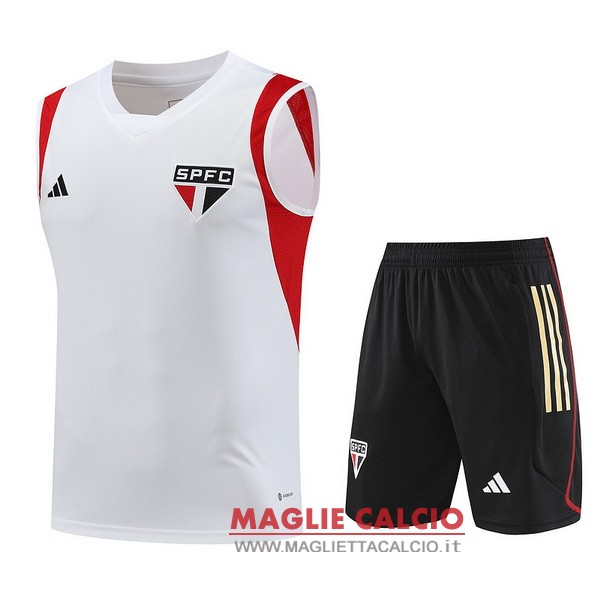 nuova senza maniche formazione set completo divisione magliette sao paulo 2023-2024 bianco I rojo negro