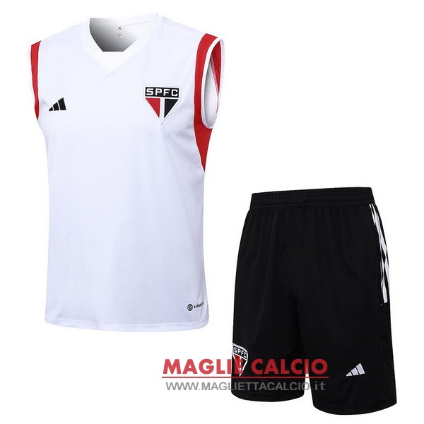 nuova senza maniche formazione set completo divisione magliette sao paulo 2023-2024 bianco rojo negro