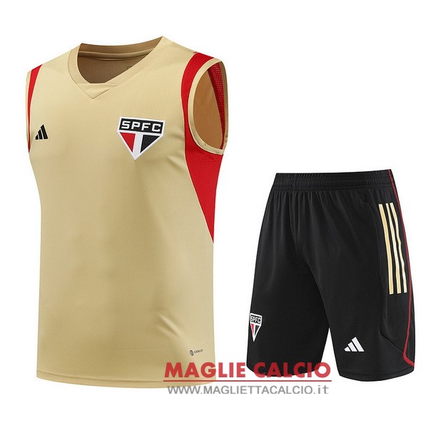 nuova senza maniche formazione set completo divisione magliette sao paulo 2023-2024 giallo rosso nero