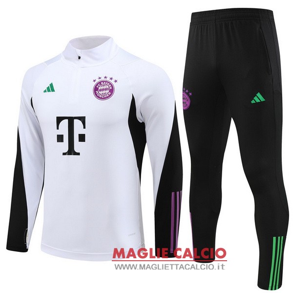 nuova bayern monaco insieme completo bianco I negro purpura felpa da allenamento 2023-2024