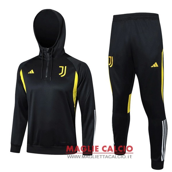 nuova juventus insieme completo negro bianco amarillo giacca felpa cappuccio 2023 2024