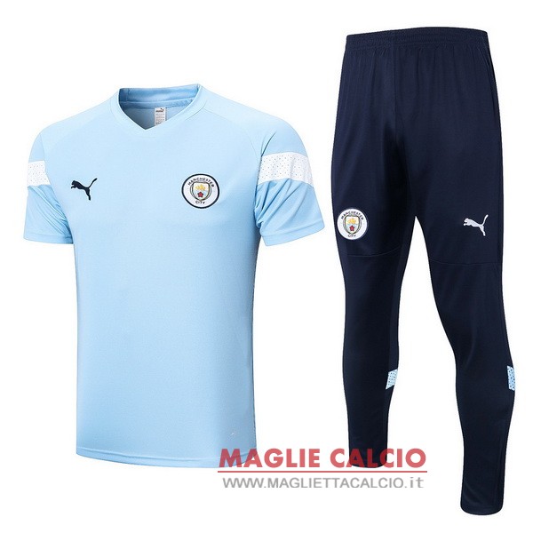 nuova formazione set completo divisione magliette manchester city 2022-2023 blu bianco