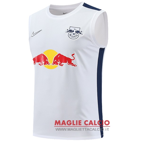 nuova senza maniche formazione divisione magliette leipzig 2023-2024 bianco blu