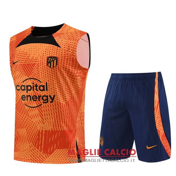 nuova sin mangas formazione divisione magliette set completo atlético madrid 2023-2024 arancione blu