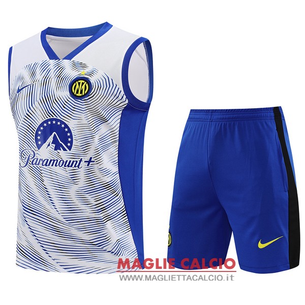 senza maniche magliette inter milan formazione set completo 2023-2024 bianco blu