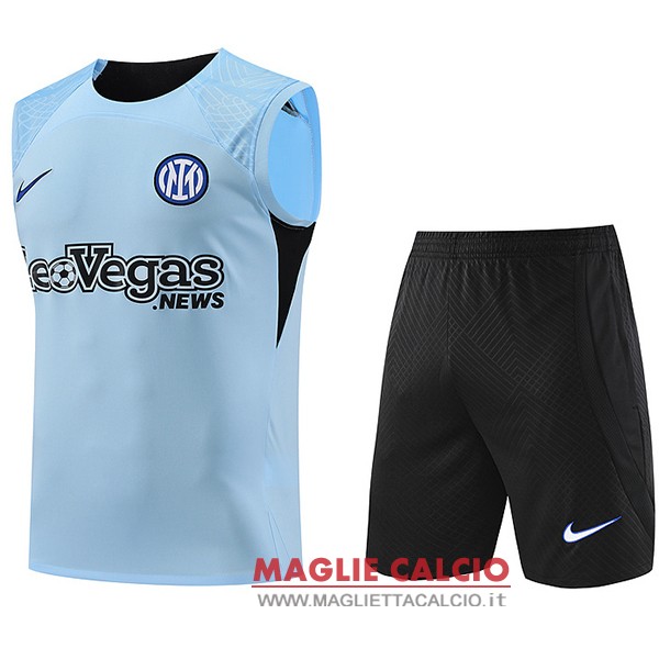 senza maniche magliette inter milan formazione set completo 2023-2024 blu nero