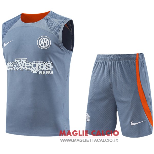 senza maniche magliette inter milan formazione set completo 2023-2024 grigio