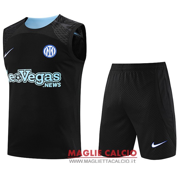 senza maniche magliette inter milan formazione set completo 2023-2024 nero