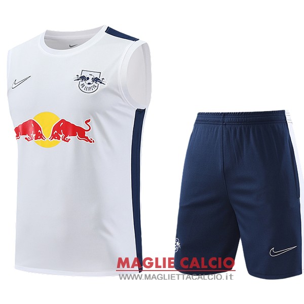 nuova senza maniche formazione set completo divisione magliette leipzig 2023-2024 bianco blu navy