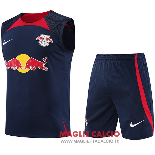 nuova senza maniche formazione set completo divisione magliette leipzig 2023-2024 blu navy