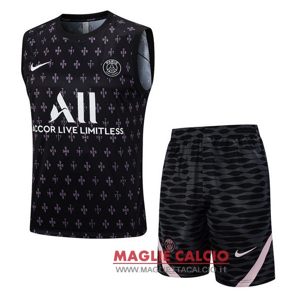 nuova senza maniche formazione set completo divisione magliette psg 2023-2024 nero rosa bianco