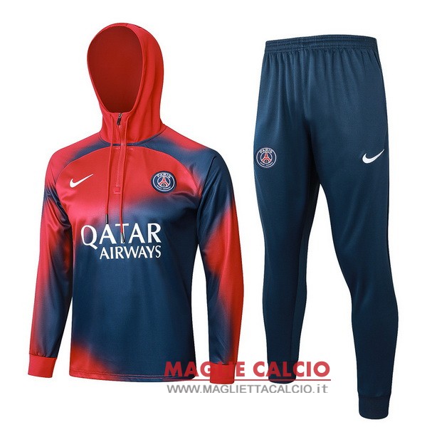 nuova paris saint germain insieme completo rosso blu giacca felpa cappuccio 2023-2024