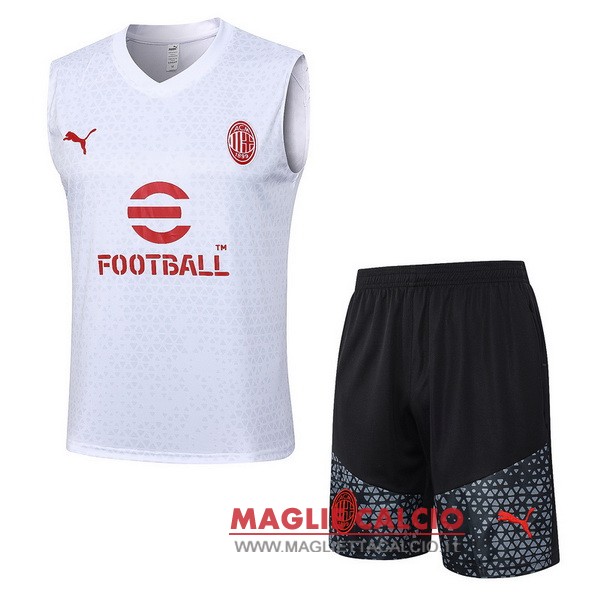 senza maniche formazione set completo divisione magliette ac milan 2023-2024 bianco rosso nero