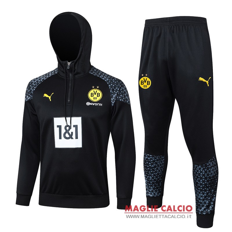 nuova borussia dortmund insieme completo nero grigio giacca felpa cappuccio 2023-2024