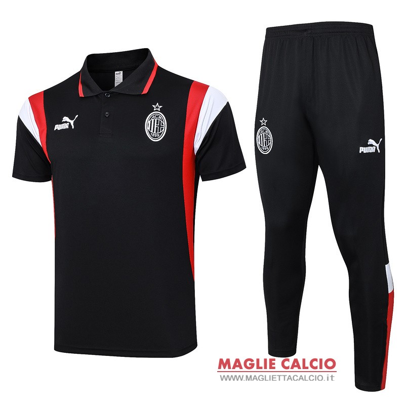 polo set completo maglia ac milan 2023-2024 nero rosso bianco