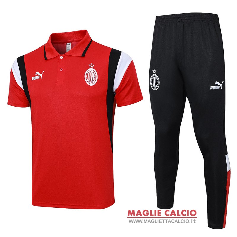 polo set completo maglia ac milan 2023-2024 rosso nero bianco