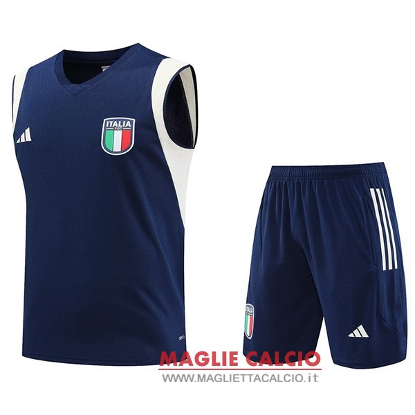 senza maniche magliette italia formazione set completo 2023 blu