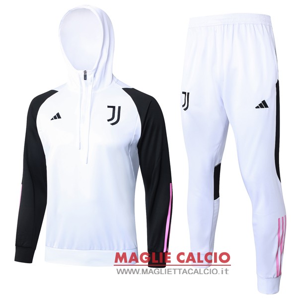 nuova juventus insieme completo bianco nero rosa giacca felpa cappuccio 2023 2024