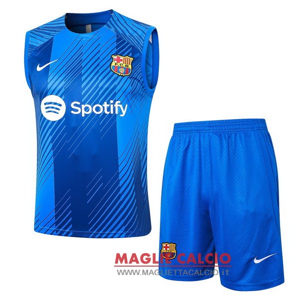 nuova senza maniche formazione set completo divisione magliette barcelona 2023-2024 blu bianco