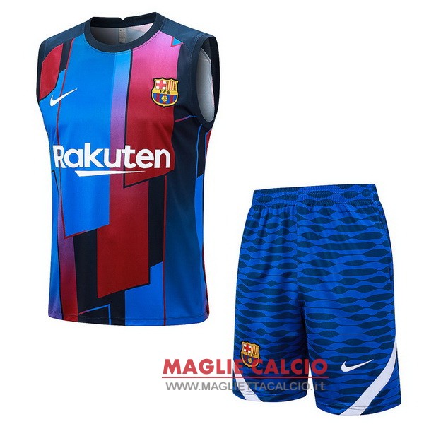 nuova senza maniche formazione set completo divisione magliette barcelona 2023-2024 blu rosso