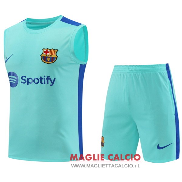 nuova senza maniche formazione set completo divisione magliette barcelona 2023-2024 blu verde