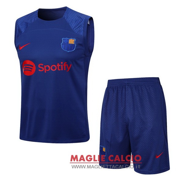 nuova senza maniche formazione set completo divisione magliette barcelona 2023-2024 blu