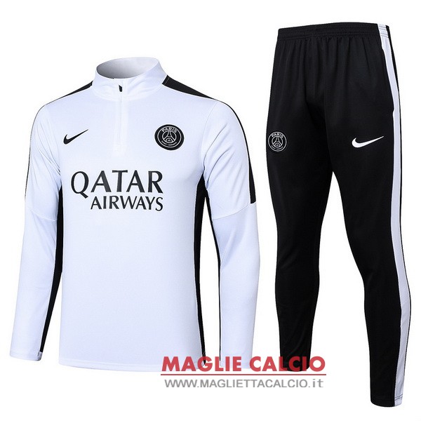 felpa da allenamento bambino set completo psg 2023-2024 bianco nero