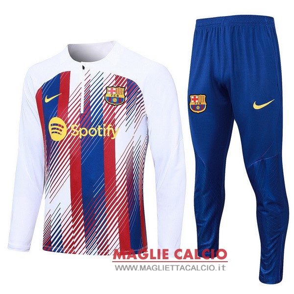 felpa da allenamento bambino set completo barcelona 2023-2024 bianco rosso blu