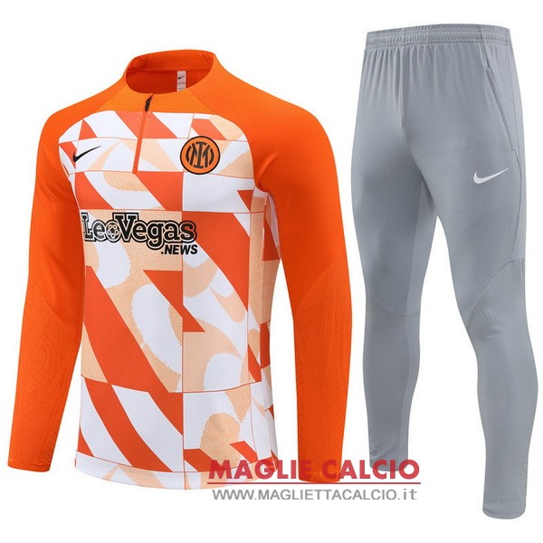 felpa da allenamento bambino set completo inter milan 2023-2024 arancione grigio