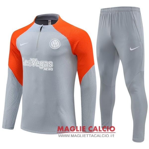 felpa da allenamento bambino set completo inter milan 2023-2024 grigio arancione