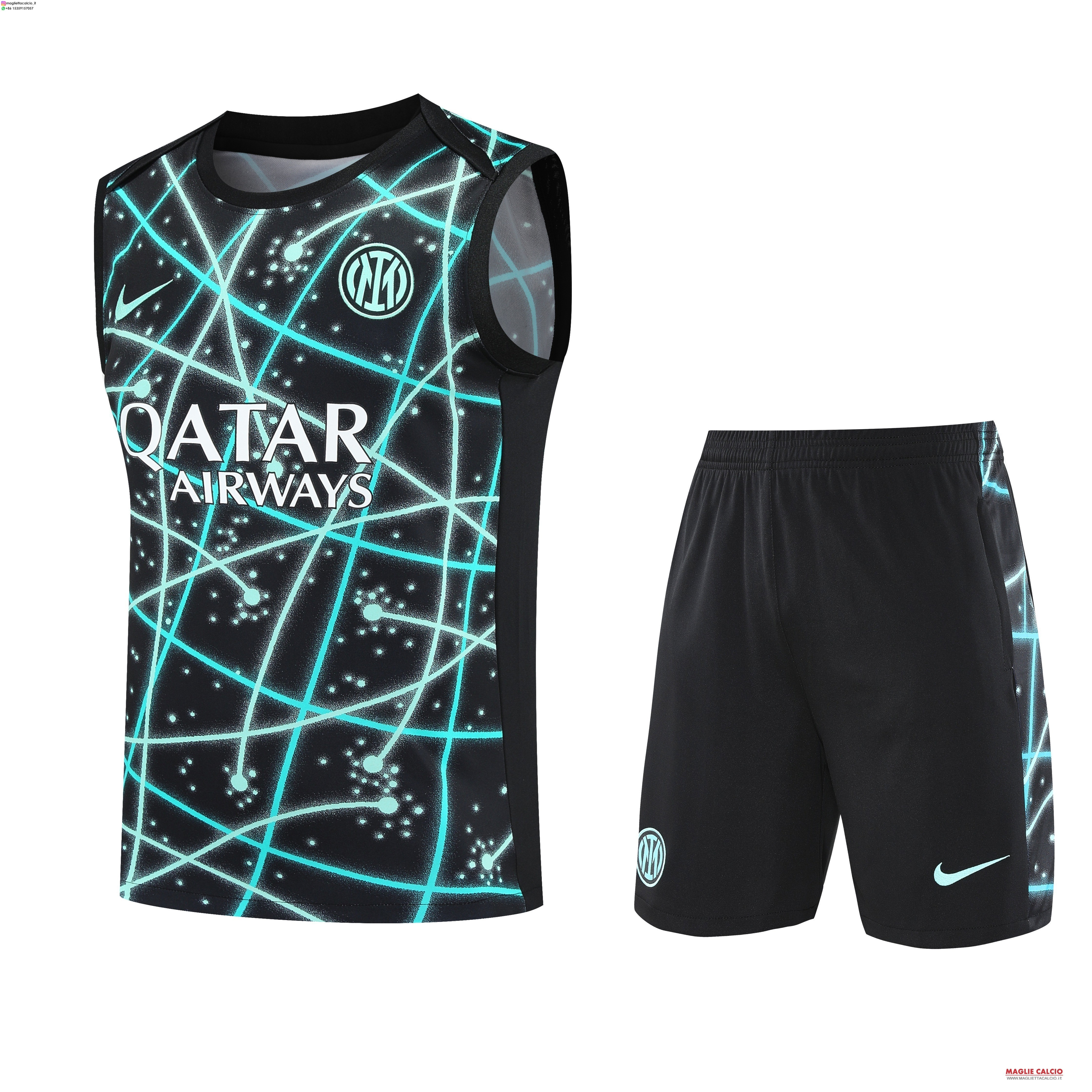 senza maniche formazione set completo divisione magliette inter milan 2025-2026 Verde Nero