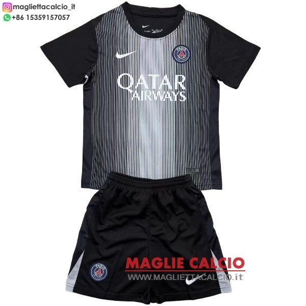 nuova portiere magliette paris saint germain set completo bambino 2025-2026 nero grigio