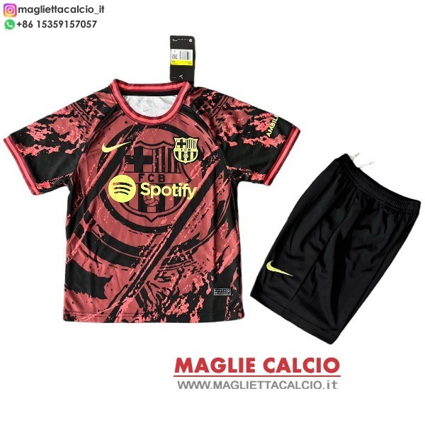 nuova Speciale magliette barcellona set completo bambino 2025-2026 Arancione Nero